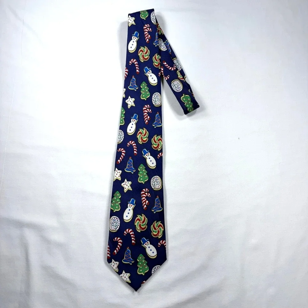 Keith Daniels Christmas Cookie Necktie Navy Blue Sugar Cookies Holiday Tie Candy